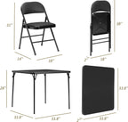 VECELO Folding Card Table and Chair Set of 5 Portable with Padded Tabletop, No Assembly Required, Black