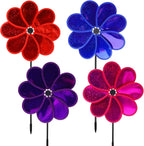 4PCS Flower Wind Spinner Sparkly Lawn Pinwheel 11.8 inch Colorful Rainbow Garden Windmill for Garden, Party, Outdoor, Yard Decor