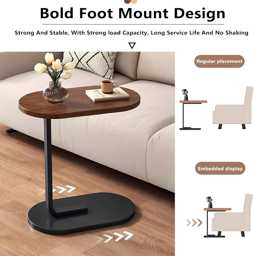 Small Side Table End Table, C-Shaped Wood Coffee Table TV Tray for Eating Couch Tables for Small Space, Living Room, 12 x 18 inch Top, 24.5 inch Height, Metal Frame (Walnut & Black)
