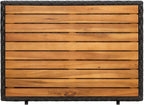 Outdoor Storage Cabinet with Acacia Wood Top, Black Poly Rattan Sideboard with 3 Shelves, Weather-Resistant Garden Organizer for Patio, Backyard, and Indoor Use 27.5 x 20 x 34 Inches