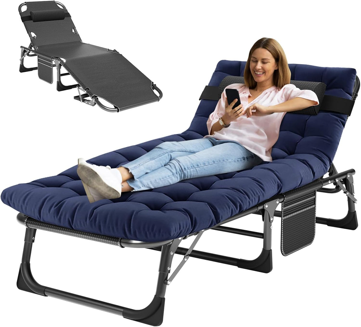 MOPHOTO 5-Position Folding Chaise Lounge Chair for Patio, Outdoor & Pool | 5 adjustable positions and a padded design create a comfortable spot to relax at the beach, pool, patio, lawn, or campsite
