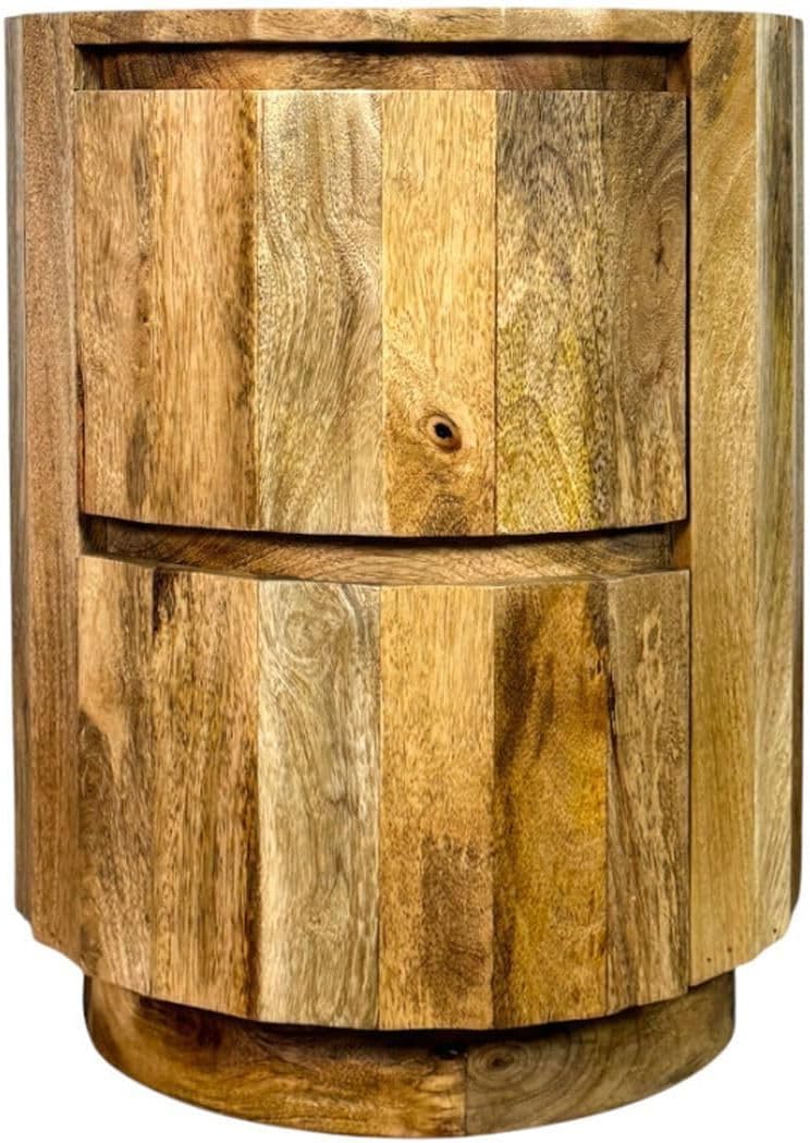Carolina Chair & Table Harrison Vertical Groove Round Scallop Accent Table with 2 Drawers – Solid Wood Rustic Storage Table – Compact Side Furniture for Living Room, Bedroom, Small Spaces (Natural)
