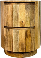 Carolina Chair & Table Harrison Vertical Groove Round Scallop Accent Table with 2 Drawers – Solid Wood Rustic Storage Table – Compact Side Furniture for Living Room, Bedroom, Small Spaces (Natural)