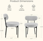 NEWBULIG Dining Chairs Set of 4, Mid Century Modern Dining Room Kitchen Side Chair with Fabric Upholstered Seat, Curved Backrest and Black Metal Legs, Grey