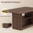 FUQARHY 63" Dining Table with Storage, Fluted Rectangular Kitchen Table for 6 with 2-Tier Storage Shelf, Farmhouse Wood Table (Walnut)