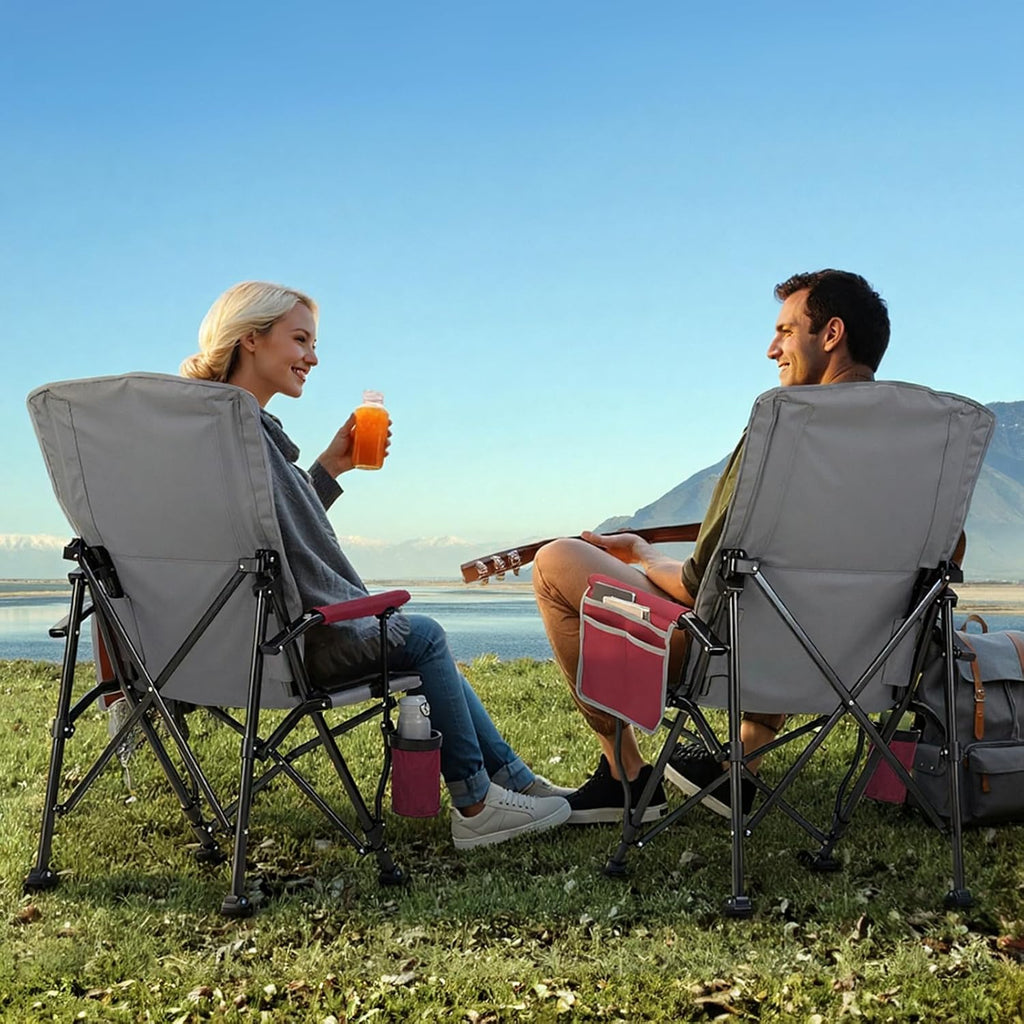 Overmont Camping Chair with Lumbar Support for Adults - Oversized with High Back Supports 450 LBS - Heavy Duty Folding Chair Portable for Outdoor Lawn Patio Balcony with Patent No.: US D1.028.543 S