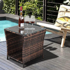 VINGLI Outdoor Wicker Side Table Patio Side Tables for Outside, Tempered Glass Top Wicker Table with Storage End Table for Balcony Porch Deck (Brown)
