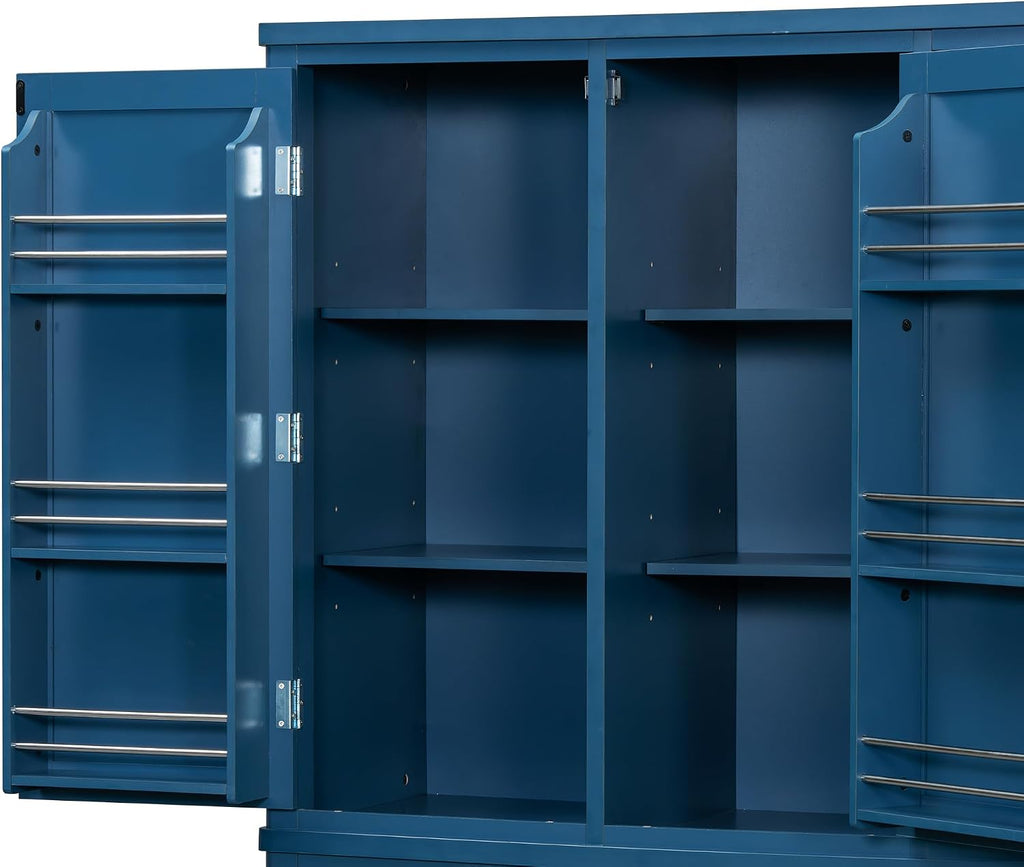 Merax 74.8'' Tall Kitchen Pantry Storage Cabinet with 6 Doors, 3 Drawers and Adjustable Shelves, Freestanding Large Cupboard & Pull-Out Trays for Kitchen, Dining Room, Living Room, Blue
