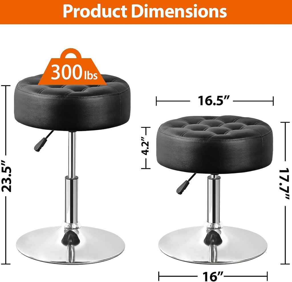 Nova Microdermabrasion Vanity Chair Stool Modern Tufted Round Ottoman Stool Swivel Makeup Chair for Bathroom Bedroom Living Room (Black)