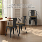18 Inch Dining Chairs Set of 4, Farmhouse Metal Chairs with High Back and Wooden Seat, Stackable Industrial Bar stools for Dining Room(Black)