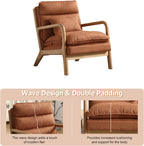 INZOY Mid Century Modern Accent Chair with Wood Frame, Upholstered Reading Armchair with Waist Cushion, Double Padded Accent Chair, Side Chair for Living Room Bedroom Office, Easy Assembly, Brown