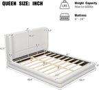 Queen Size Boucle Bed Frame, Upholstered Cloud Beds Frames with Headboard, Soft Platform Bed Frame with Thickened Footboard,12 Wooden Legs Support, No Box Spring Required (42" White, Queen)