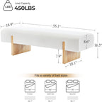 ONEVOG 55" End of Bed Bench with Upholstered Cushion & Natural Solid Wood Legs, Modern Long Ottoman Seat Foot Stool for Bedroom/Entryway/Living Room/Hallway, Support 450lbs, Boucle Fabric, White