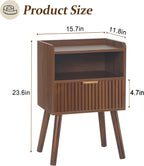 Night Stand, Mid Century Modern Nightstand with Fluted Drawers and Open Shelf, Small Accent Bedside Table for Bedroom, Living Room, and Small Spaces (Walnut Brown)
