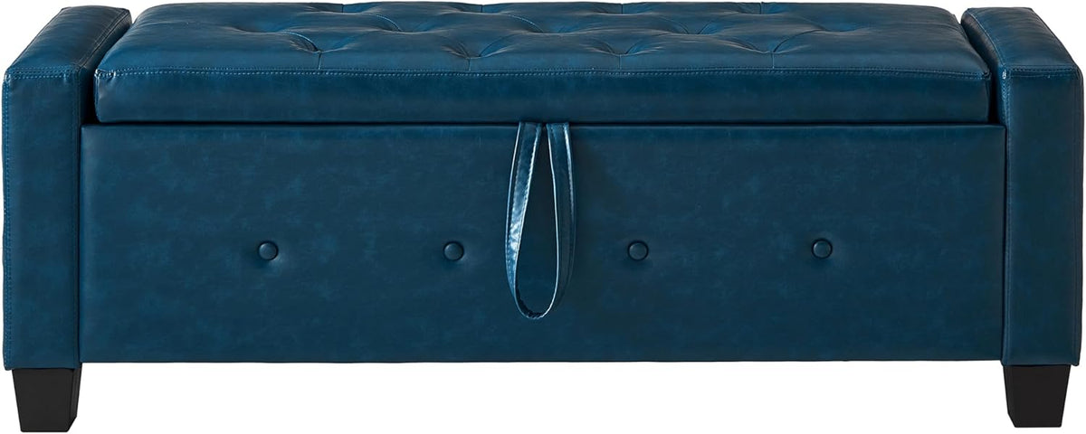 Storage Bench for Bedroom – Upholstered Tufted Ottoman Bench with Legs, 48" Faux Leather Ottoman with Storage with Safety Hinge, End of Bed Benchs for Bedroom Living Room Entryway