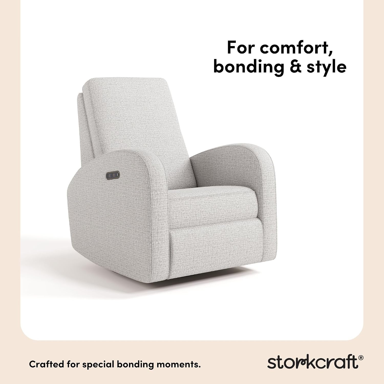 Storkcraft Santa Monica Power Recliner Swivel Glider, Steel Basketweave | GREENGUARD Gold Certified, CertiPUR-US Certified Foam, Effortless Electronic Power Recline, USB-A & USB-C Charger