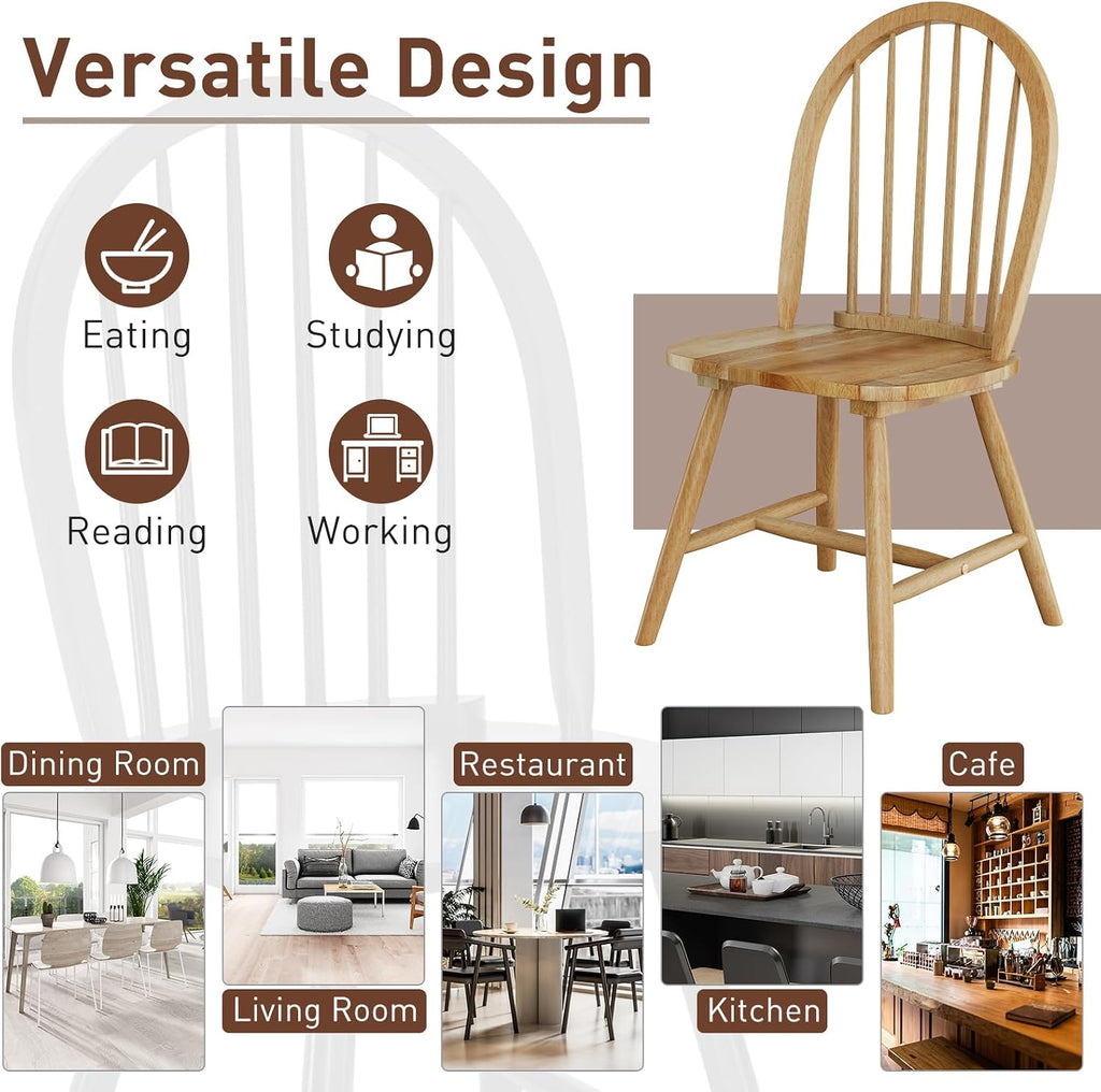 POWERSTONE Dining Chairs Set of 2, Wood Windsor Chairs with Spindle Back Country Farmhouse Dining Chair Kitchen Room Chair Oak