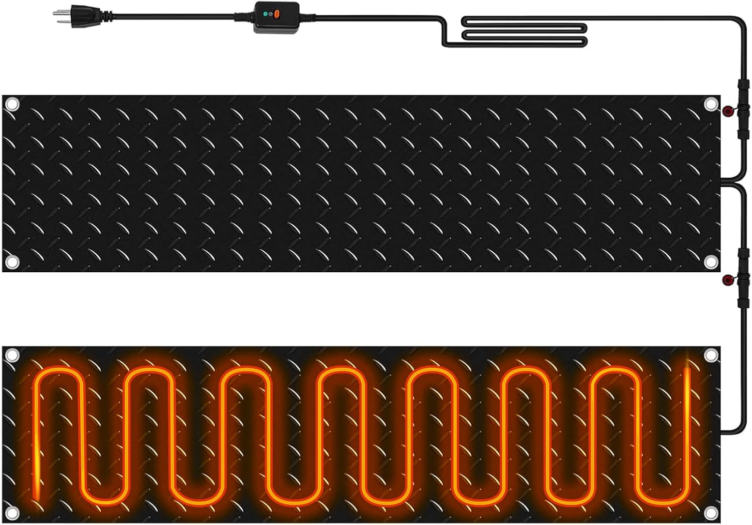 Riakrum 2 Pcs Heated Snow Melting Mats Outdoor, 10 x 48 in Winter Anti-Slip Heated Rubber Mat for Walkways Decks and Sidewalks, Snow and Ice Melting Pads Connection with 9.84 ft Power Cord