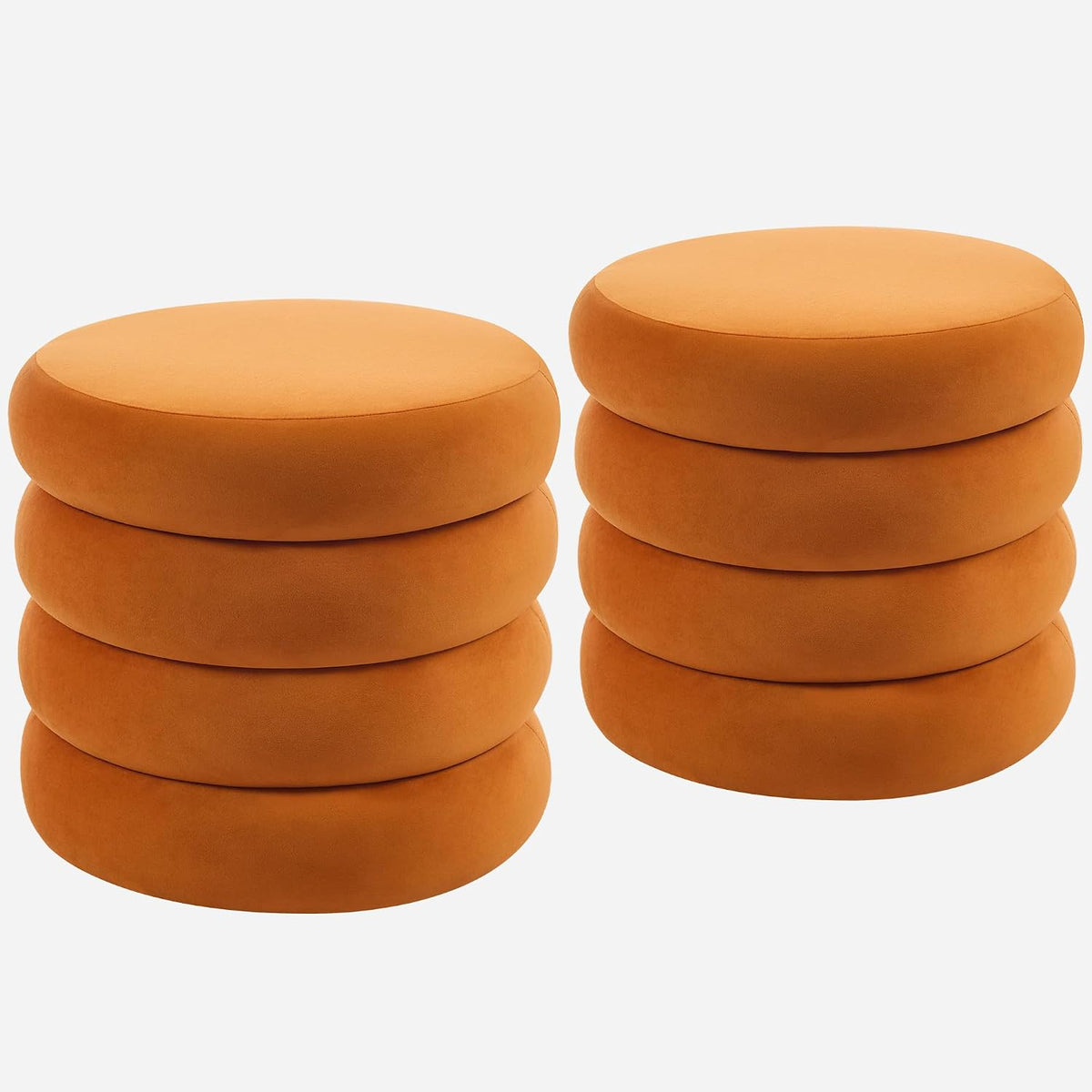 19.5 Inch Round Storage Ottoman, Modern Velvet Ottoman Coffee Table with Removable Top, Orange Vanity Stool with Storage for Bedroom, Living Room, Dorm, Set of 2