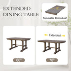 6-Piece Dining Table Set, 60inch to 78inch Extendable Wood Dining Table with Removable Leaf, Kitchen Table Set with 4 Upholstered Side Chair and Bench, Dining Table Set for 6 (Brown)