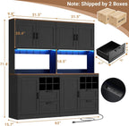 Unikito 72" Tall Pantry Cabinet, Kitchen Pantry Storage Cabinet with LED Light & Outlet, 63" Wide Kitchen Hutch Bar with Microwave Stand, Drawers, Wine Rack & Shelves for Dining Room, Black and Rustic