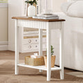 ChooChoo Wedge End Table, Narrow Triangle Side Table with 2-Tier Storage Shelf, Fluted Recliner Side Table for Corner, Living Room, Bedroom, Small Space, White