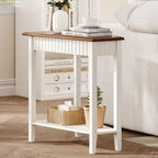 ChooChoo Wedge End Table, Narrow Triangle Side Table with 2-Tier Storage Shelf, Fluted Recliner Side Table for Corner, Living Room, Bedroom, Small Space, White