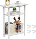 Heybly Small Narrow Side Table for Small Space, Thin Bedside Table with Storage Basket, Skinny End Table, 25.2" Tall Nightstand, Couch Table for Living Room, Bedroom, Study, Kitchen, White, HET004WT1