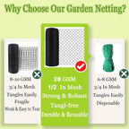 Meanchen Bird Netting for Garden 25x25Ft, 1/2" Mesh Garden Netting,Heavy Duty Deer Netting,Protect Vegetable Plants and Fruit Trees,Garden Mesh Fence for Blueberry Bushes.