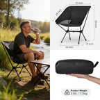 Lightweight Portable Camping Chair - Folding Backpacking Hiking Chair with Carry Bag for Outdoor Travel, Beach, Picnic, Festival (Black)