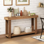 55.1" Long Solid Wood Console Table, Farmhouse Narrow Sofa Table | with Storage Shelf, Thickened Tabletop and Legs, Easy Assembly, Behind the Sofa or Couch, for Living Room, Hallway, Entry