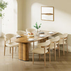 LEVELEVE Wooden Dining Chairs Set of 2,Farmhouse Kitchen Chairs with Curved Back,Modern Fabric Upholstered Chairs for Dining Room,Beige