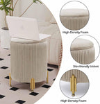 Round Ottoman Foot Stool with Storage and Metal Legs for Living Room Bedroom, Velvet Upholstered Footrest Stool Support 300lbs Modern Padded Seat Ottoman Coffee Table (Oatmeal‌)
