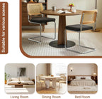 Rattan Back Linen Dining Chair Set of 4 Modern Stainless Chrome Base Armless Upholstered Side Chair for Dining Room, Kitchen Island,Black