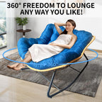 Larger Outdoor Rocking Chair, Rattan Wicker Lounge Chair, for Bedroom, Living Room, Porch, Garden,Lawn-Beige (Black+Blue + Metal + Cotton)