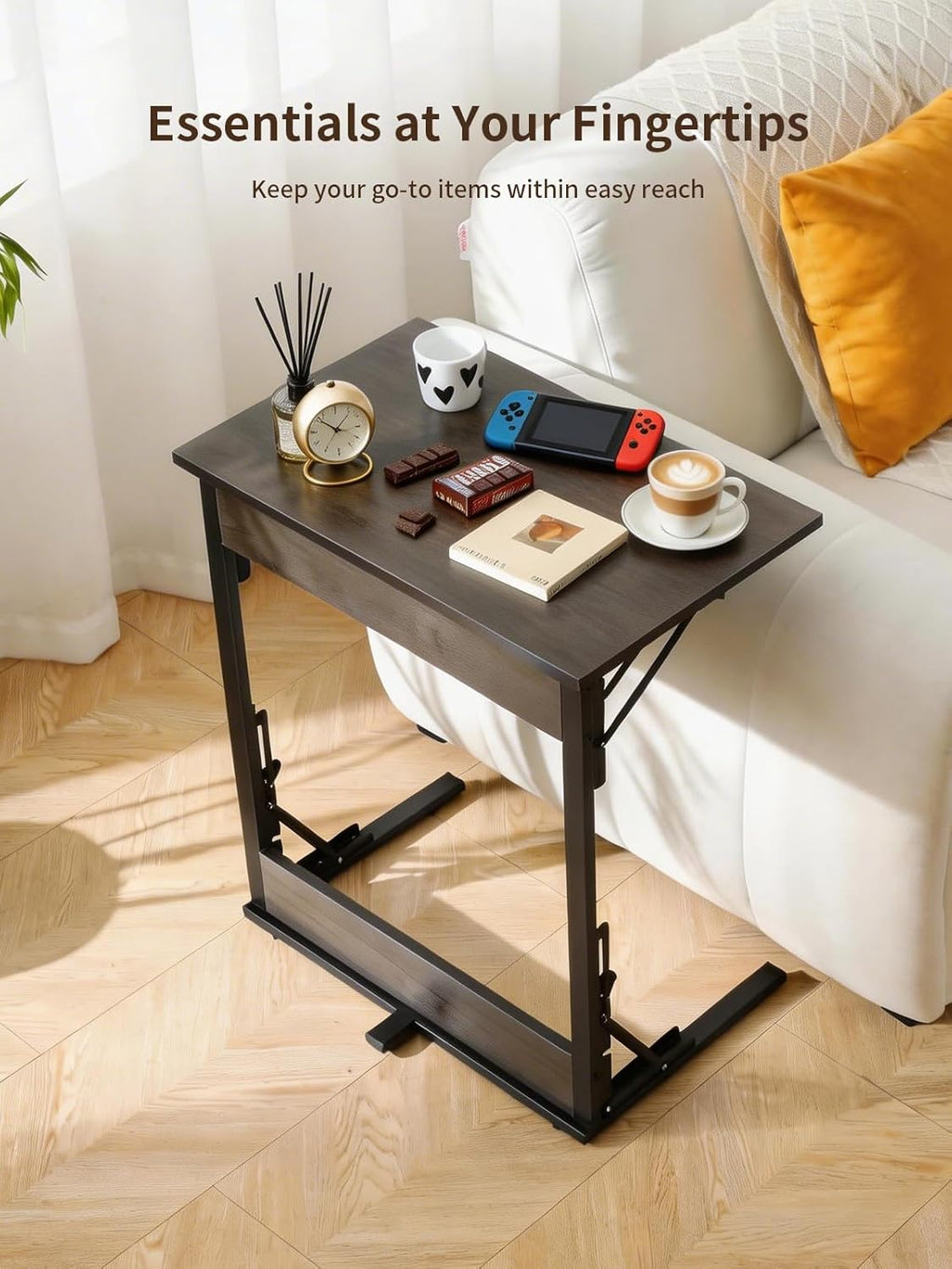 Upgraded 24" Folding C Shaped End Table, Small Sofa Side Laptop Desk, Couch TV Tray Table for Living Room, Bedroom (2, Grey)