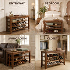 Shoe Rack Bench with Lift-Top Storage,3-Tier Shoe Storage Bench with Wooden Seat,550lbs Heavy Duty Entryway Bench for Hallway,Foyer,Front Door,Closet,Shoe Organizer Bench,39.4"