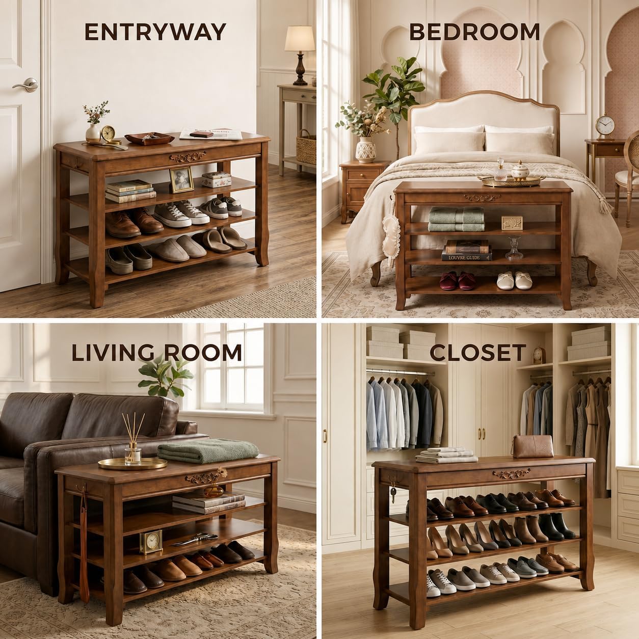 Shoe Rack Bench with Lift-Top Storage,3-Tier Shoe Storage Bench with Wooden Seat,550lbs Heavy Duty Entryway Bench for Hallway,Foyer,Front Door,Closet,Shoe Organizer Bench,39.4"