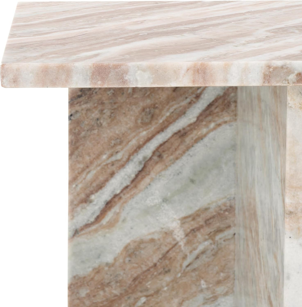 SAFAVIEH Couture Collection Adriano White/Brown 2-Leg Marble Accent Table (Fully Assembled)