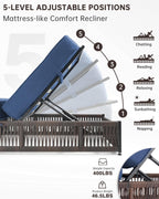 Luxury Outdoor Chaise Lounges with 5 Inch Thickened Cushions - Set of 2 High Back Brown Wicker Patio Recliners Rattan Reclining Chairs Porch Poolside Pool Sunbathing Lounger - Navy Blue