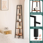 Yoobure Corner Shelf, 5-Tier Corner Bookshelf with Metal Frame & Wood Ladder Shelves - Display Shelf & Tall Bookcase, Plant Stand for Home Decor - Bedroom, Living Room, Office