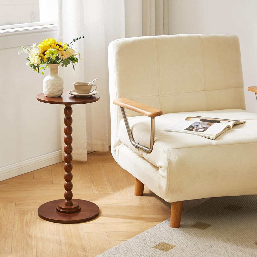 Aibiju Round Side Table, Solid Wood End Table, Small Drink Table Sofa End Table, Bedroom Small Corner Table, Sturdy Weight-Bearing Design Brown YD-RST001H