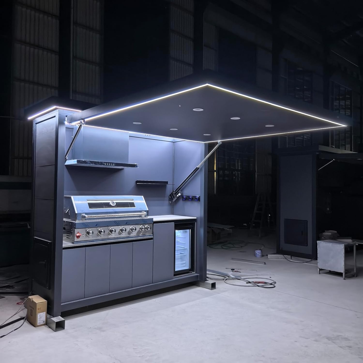 Durable Modular Outdoor BBQ Kitchen Station, Prefabricated Weatherproof Kitchen Pod for Household Backyard and Commercial Outdoor Space Entertainment