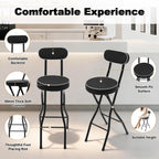 2PCS Folding Bar Stool with Backrest, Tall Folding Chair Counter Height Foldable Chairs Tall Bar Collapsible Stools for Adults Kitchen Guitar Shop Cafe Barstools (Black)