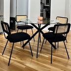 Hyfirm Black Rattan Modern Dining Chairs Set of 4, Armless Side Chairs with Metal Legs for Dining Room/Living Room