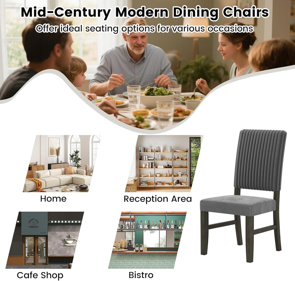 Giantex Dining Chairs Set of 2, Mid-Century Velvet Fabric Upholstered Chairs with Rubber Wood Legs, Thick Padded Seat, High Back, Modern Side Armless Chairs for Kitchen Living Dining Room