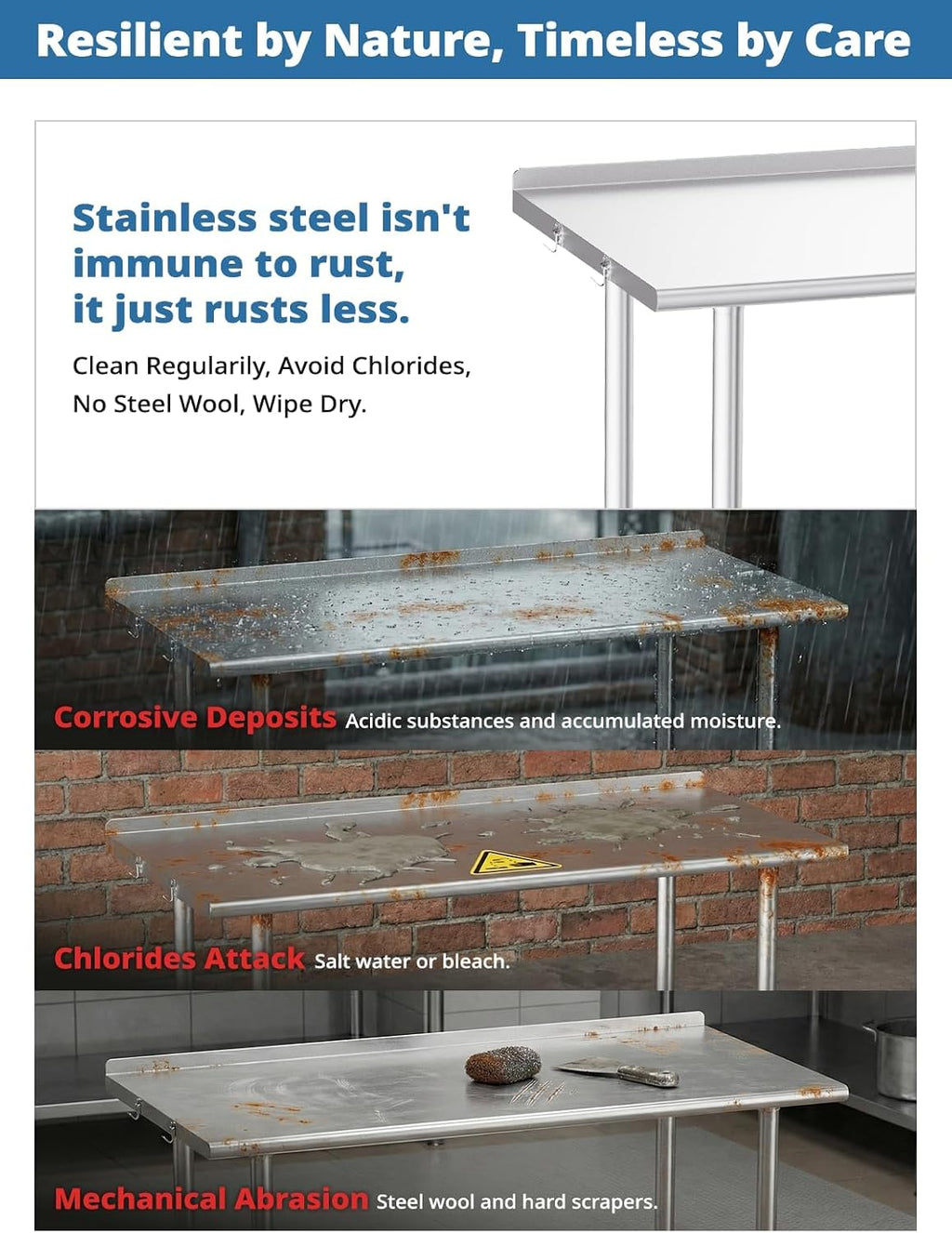 Atelicf NSF Stainless Steel Prep Table 24X48 inch, Flat Top & Casters | Mobile commercial-grade table for restaurants, kitchens, food trucks, breweries, bars, garages, and BBQ