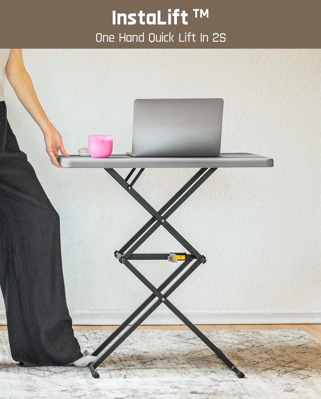 FanttikOutdoor Small Folding Table Quick Adjust 3 Heights, TV Tray, Dining | 2-Second One-Handed Adjustable Height, Foldable Laptop Desk, 3.2" Folded, No Assembly, 28 inch, 1 Pack, Grey Zeta X1 Pro