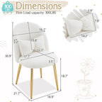 VINGLI Boucle Girls Vanity Chair with Back & Pillow,Cute Small Cozy Desk Chair No Wheels,Comfy Makeup Ch with Ajustable Gold Legs,for Bedroom,Living Room,Small Space,White