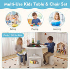 GLACER Kids Table and Chairs with Storage, 5-Piece Toddler Table and Chair Set, Blackboard Activity Desk w/ 4 Stools for Art Craft Drawing Reading, Space-Saving Playroom Furniture Ages 3+
